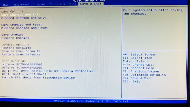 BIOS exit and Save screenshot