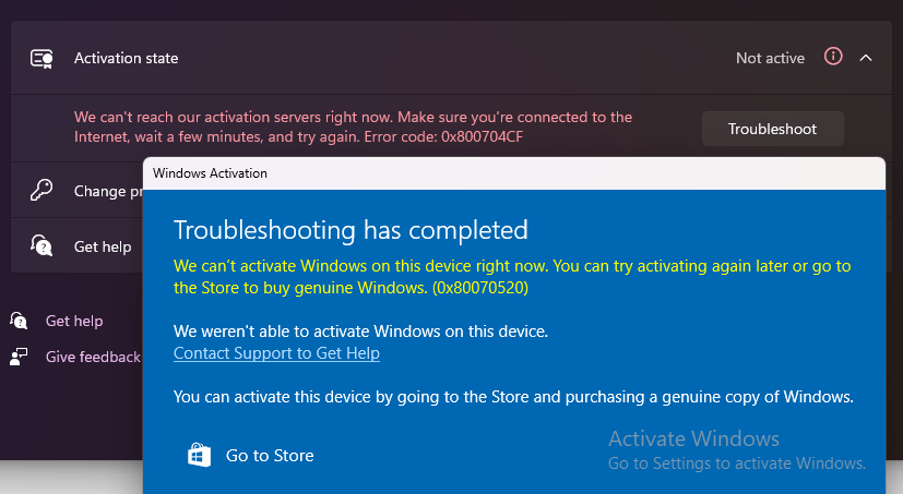 SER5 Windows 11 Pro Activation Failed