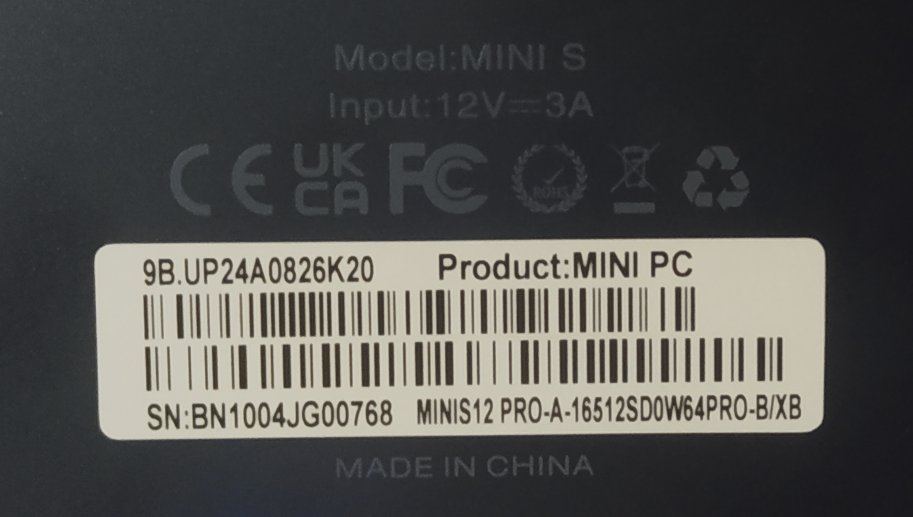 Mini S12 Pro Windows Key