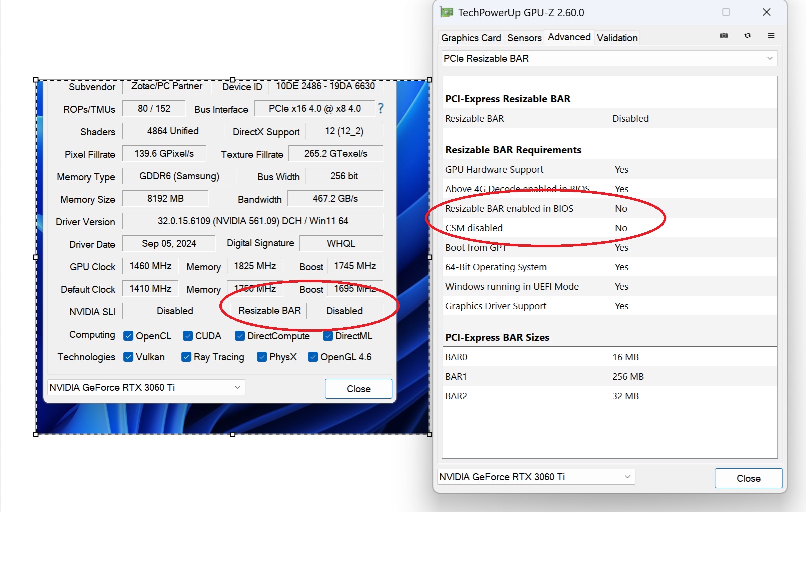 GTi 12 Resizeable BAR with 3060ti ex GPU Dock?