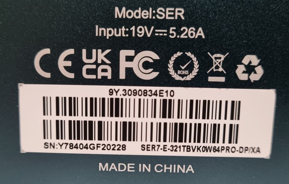 Beelink SER 7 Serial number.JPG