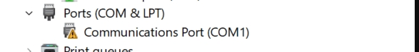 COM Port labeled with yellow triangle exclamation error and doesn't work.